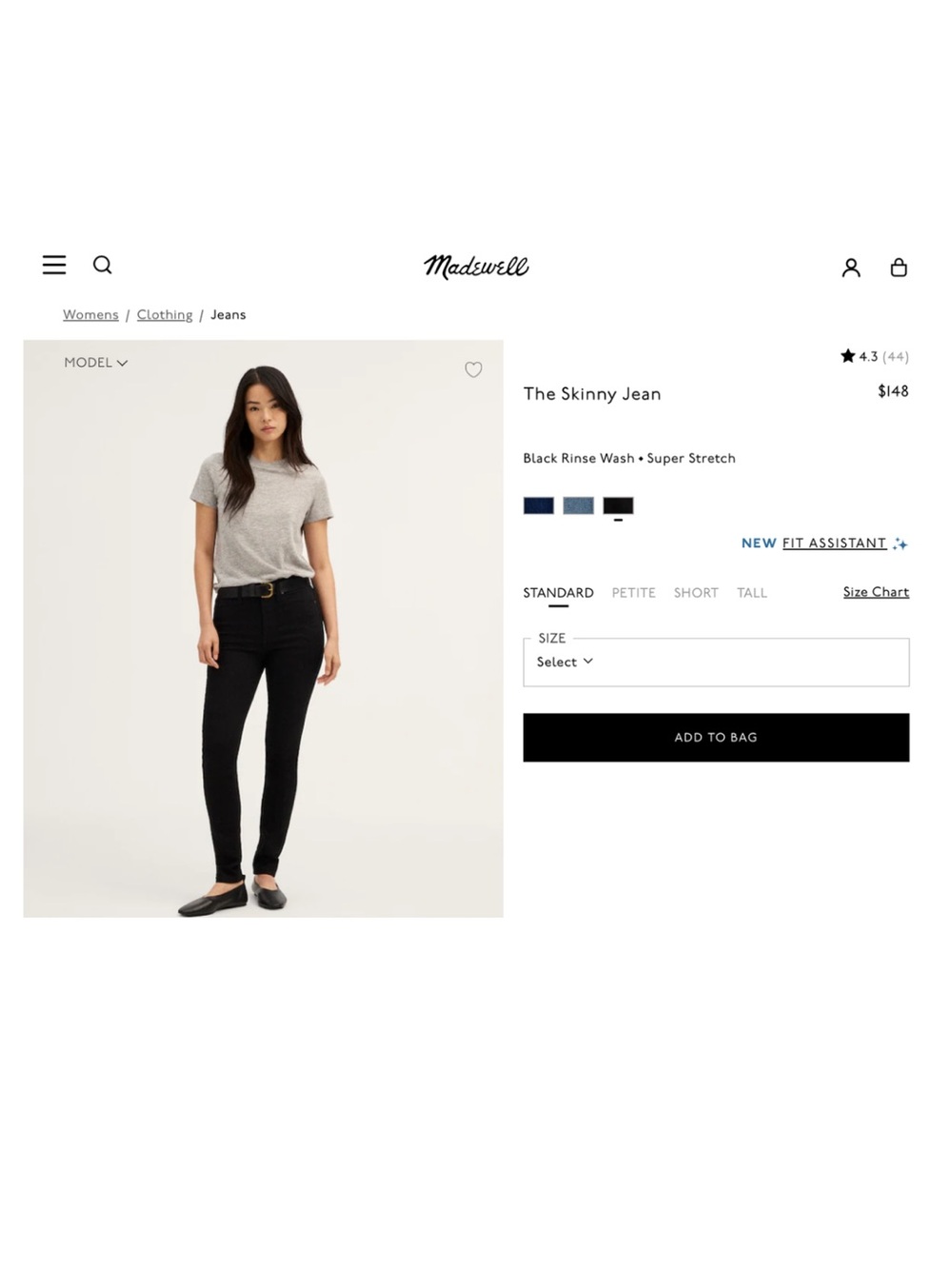 Madewell - 10” High-Rise Skinny Jean - Black Rinse - Size 27